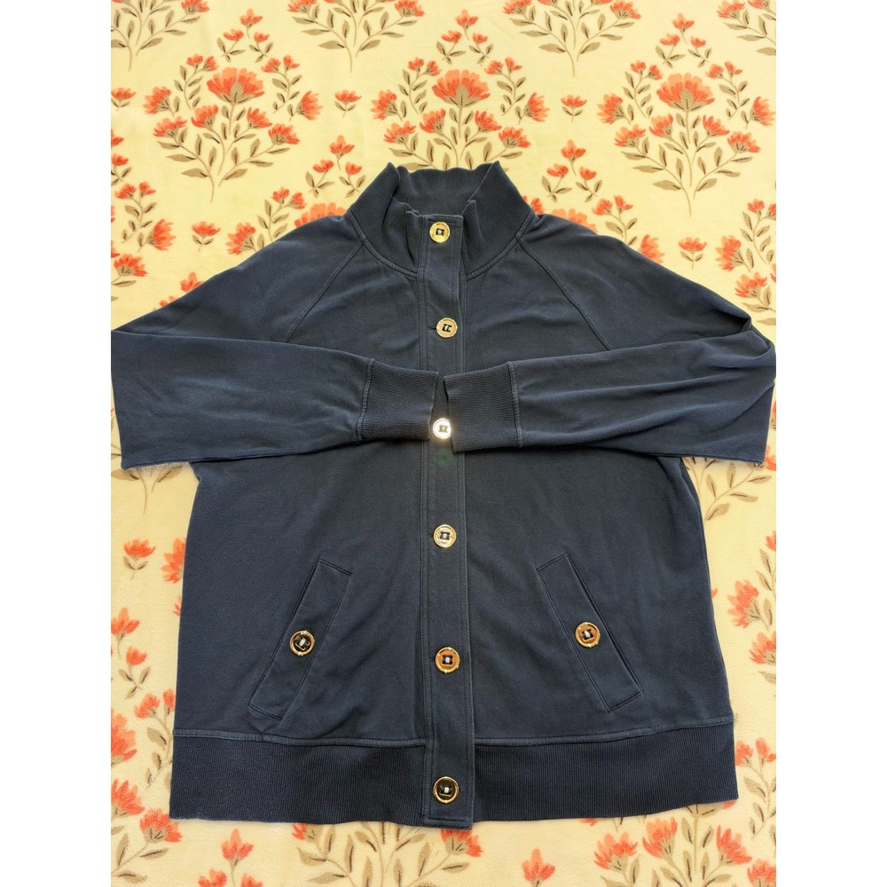 Jones New York Signature Woman Navy Blue Button Front Mock Neck Jacket Plus 1X